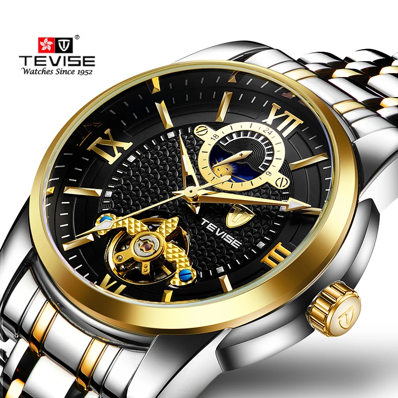 

TEVISE Mechanical Watches Men Tourbillon Automatic Watch Moon Phase Luminous Luxury Wristwatches Male Clock Dropshipping