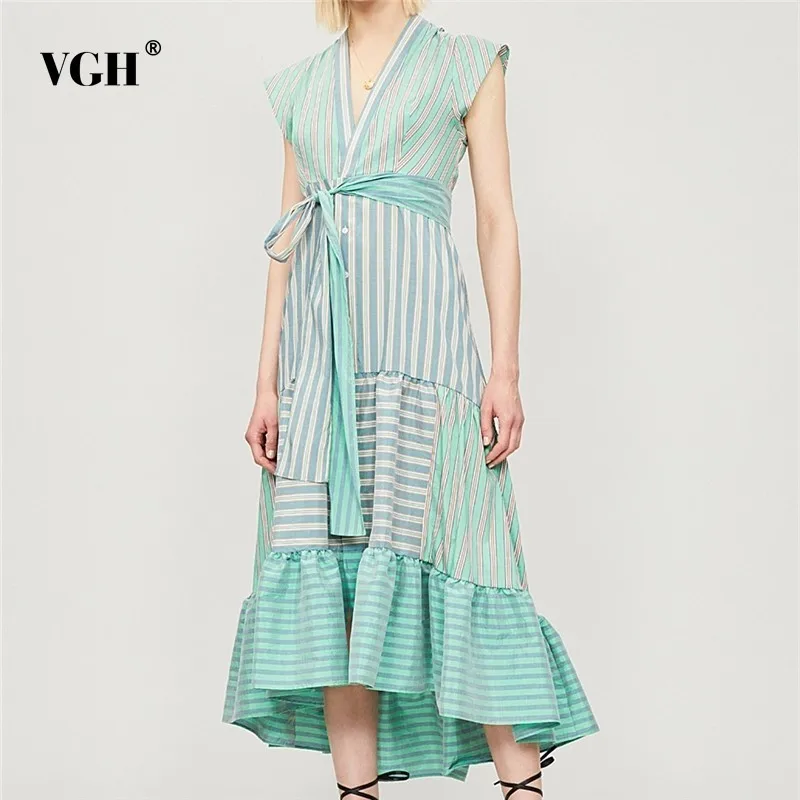 VGH летнее женское платье в полоску с v образным вырезом без рукавов открытыми