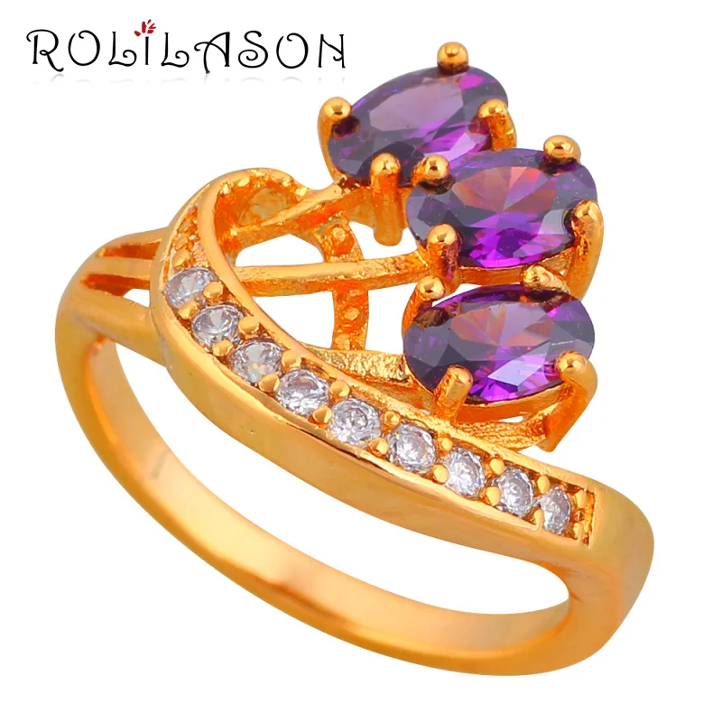 Rolilason романтический фиолетовый циркон Кольца для женщин золотой тон оптом и в