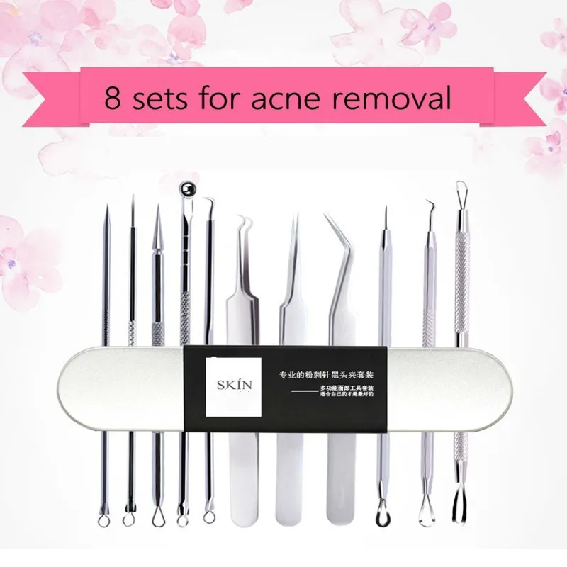 

8pcs Blackhead Extractor Of Stainless Steel Cleaner Remove Acne Blemish Needles Set Black Spots Pore Drying Cleanser Skin Tools