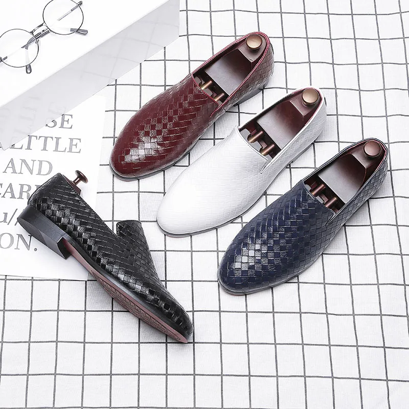 New Style Men Weave Leather Shoes Casual Loafers Slip On Mens Dress Business driving Big Size 38-48 1 | Обувь