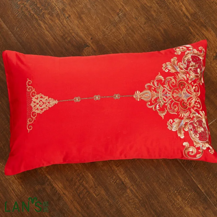 2016 Sparkle Luxury Embroidery 4pcs Bedding Sets Jacquard Satin Red Wedding Duvet Cover Bed Sheet Pillowcases 100%cotton AO07 | Дом и сад
