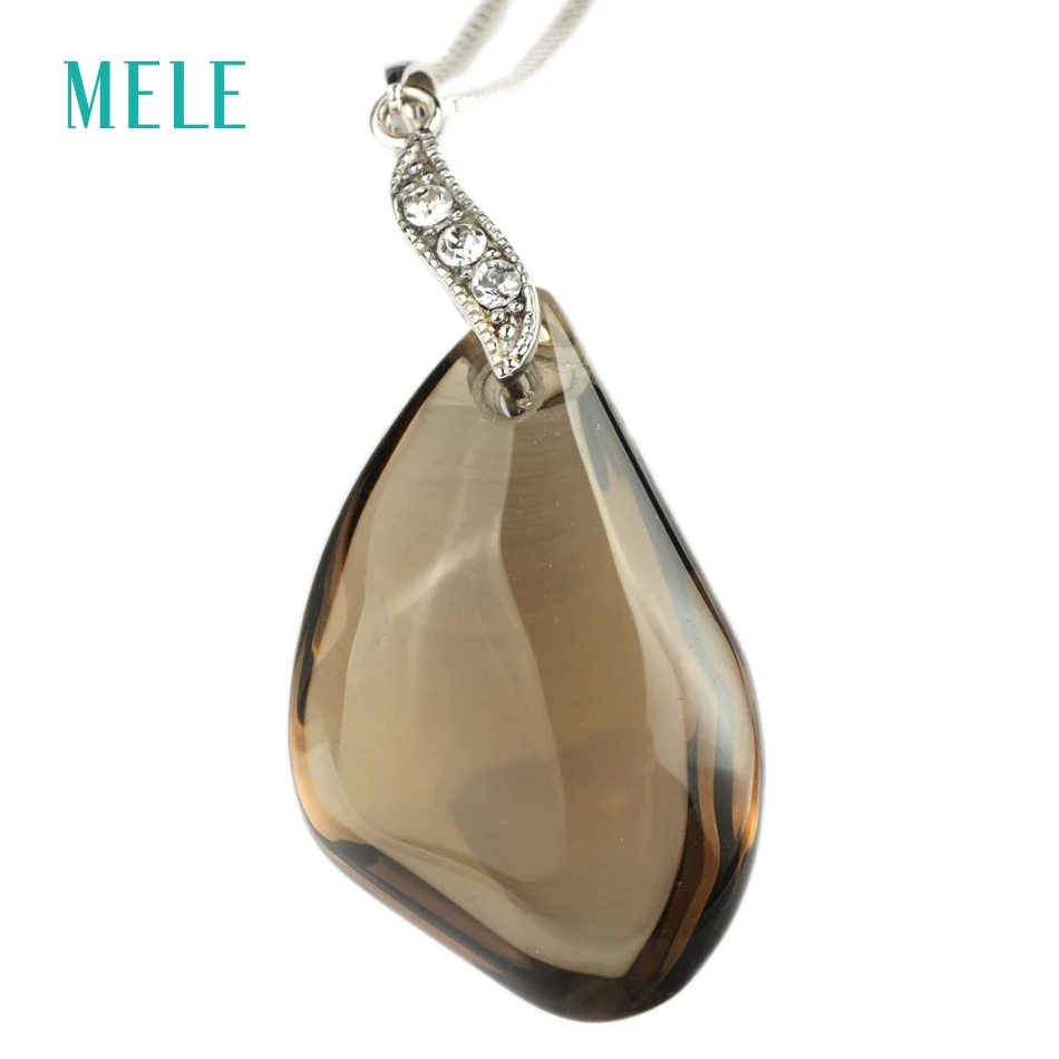 Натуральный лимонный кварц и дымчатый кварт серебряный кулон кабошон резки в 20