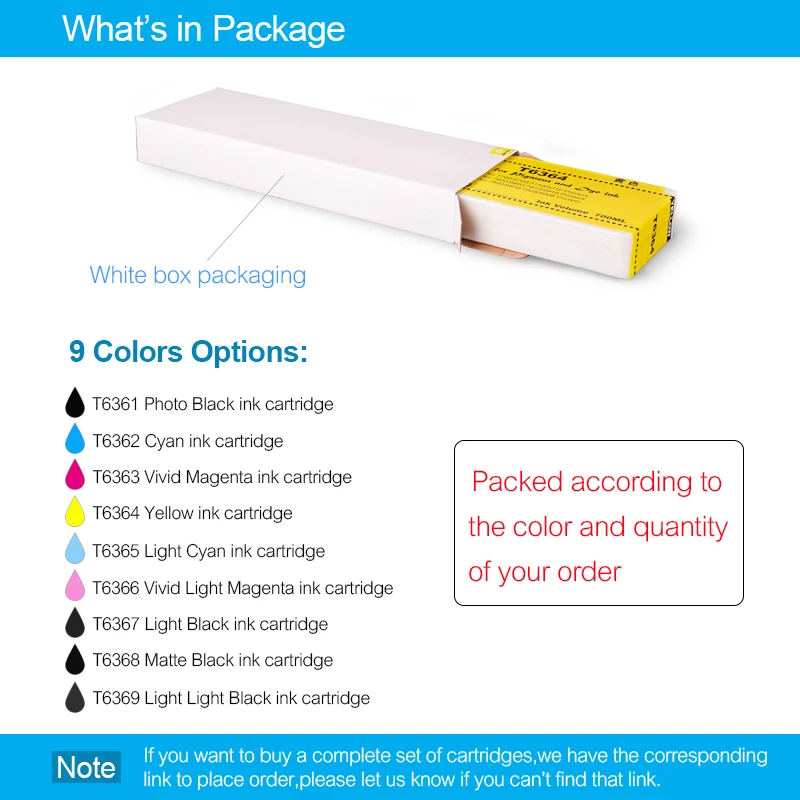 T6361 T6369 совместимый картридж с пигментными чернилами для Epson Stylus Pro 7890 9890 7908 700