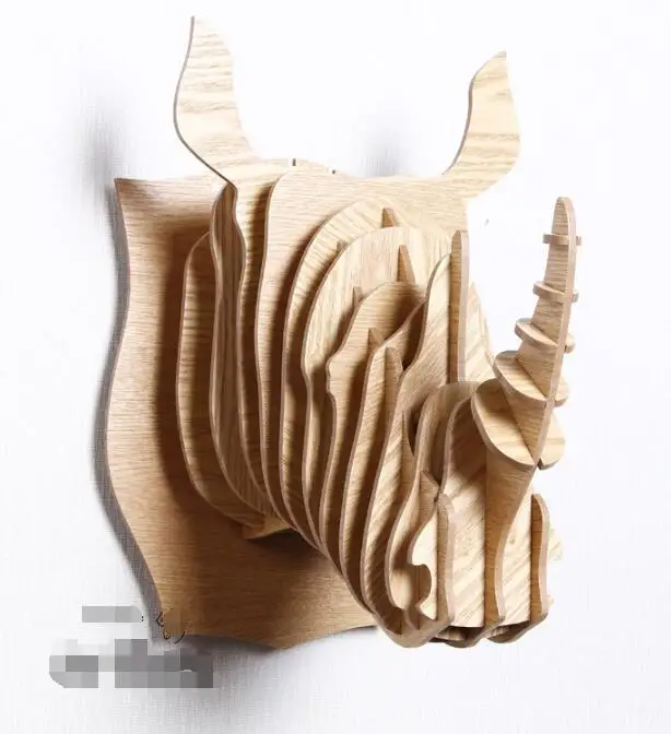 Деревянная голова носорогов на стену подвесная 3D деревянная головоломка модель