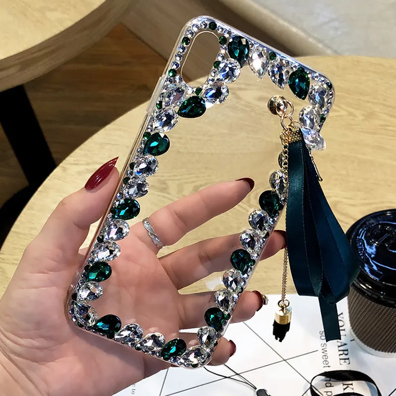 Стразы Funda для Oneplus 7 pro 7 6 6T 5 5T 7Tpro чехол 3D прозрачное стекло камень лента кисточка ручной работы Telefon Kilifi чехол для телефона