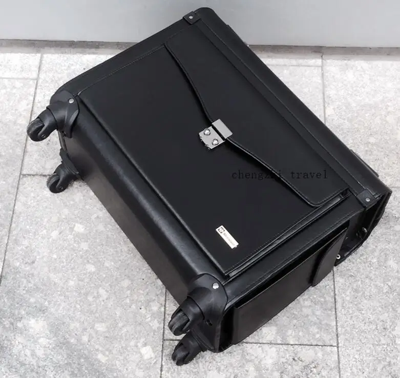 black CARRYLOVE 1" дюймовый Спиннер carry on чемодан кабина авиалинии пилот кожаная дорожная сумка на колесиках - Цвет: black