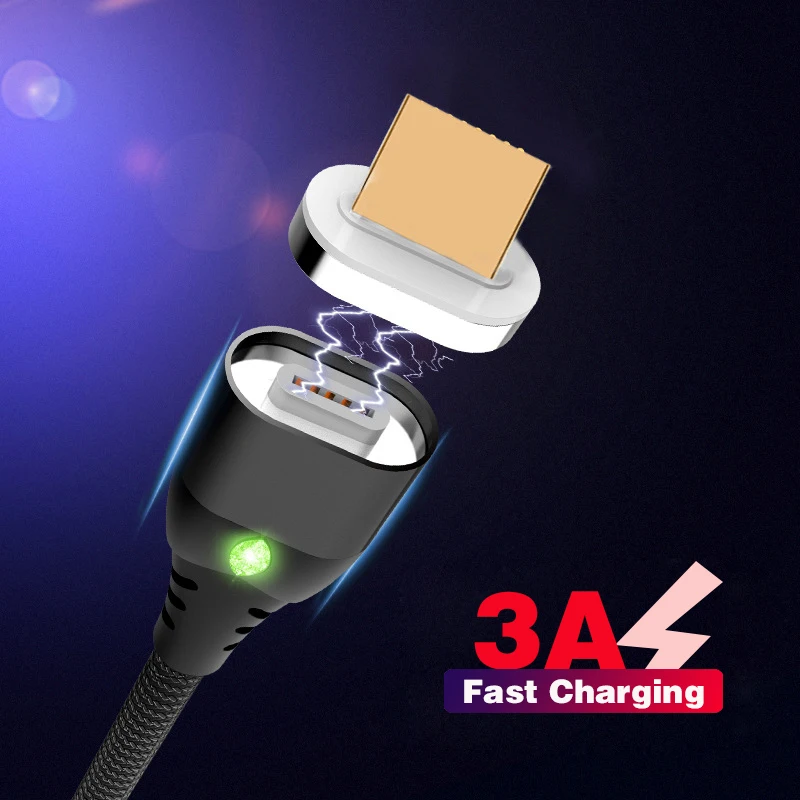 Магнитный кабель Micro USB Type C для IPhone Lighting Huawei 3 А быстрой зарядки зарядный телефона 1