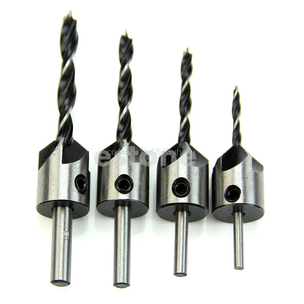 

4pcs HSS 5 Flute Countersink Drill Bit Set Reamer Woodworking Chamfer 3mm-6mm #L057# new hot