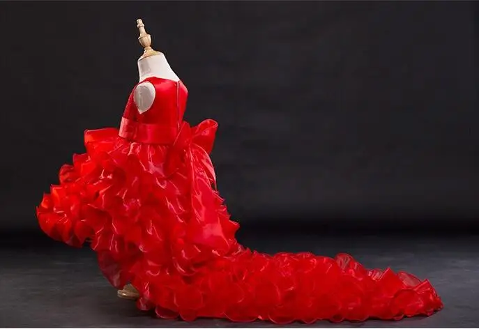 3-14T flower girl Trailing wedding dresses Girl high quality Tutu Mermaid dress V-neck big bow Princess long Party | Детская одежда и