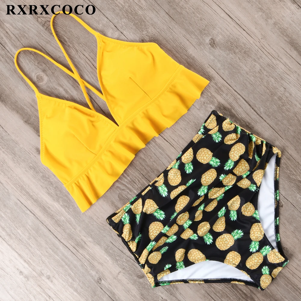 RXRXCOCO, бикини,, Mujer, новинка, сексуальный купальник для женщин, высокая талия, купальник, пуш-ап, бандаж, купальник, с рисунком, бикини, набор