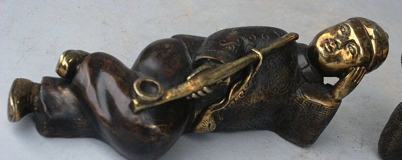 7" Rare China Bronze gilt landowner smoking capitalist couple Smoker Statue Pair | Дом и сад