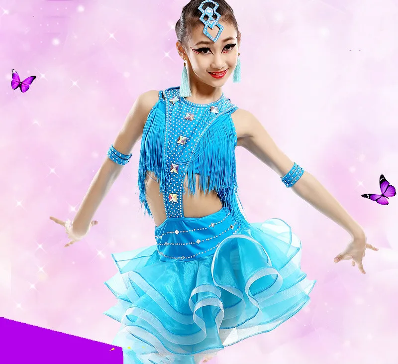 Детские костюмы для выступлений латиноамериканских танцев девочек новые юбки с