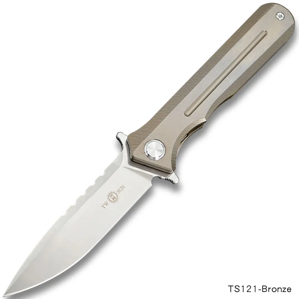 TS121-Bronze TWOSUN d2 лезвие складной карманный нож тактические ножи Походный нож охотничий открытый инструмент титановый шариковый подшипник быстро открытый TS121 - Цвет: TS121-Bronze