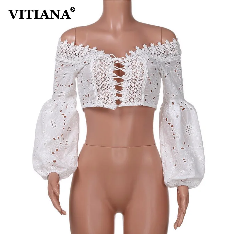 VITIANA Women Sexy Beach T-Shirt Summer 2019 Female Long Sleeve Short Shirts Slash Neck Strapless Street Wear TShirt Ladies Tees | Женская