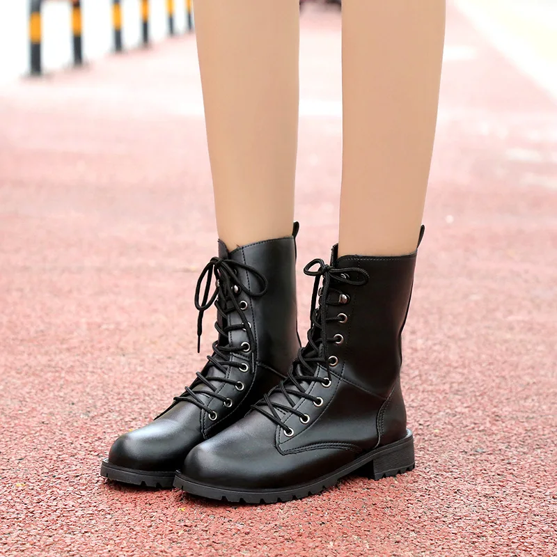 Новинка года; Зимние Модные женские ботильоны на шнуровке; botas femininas; Черные Ботинки martin для охотников; женская обувь размера плюс; EU35-42