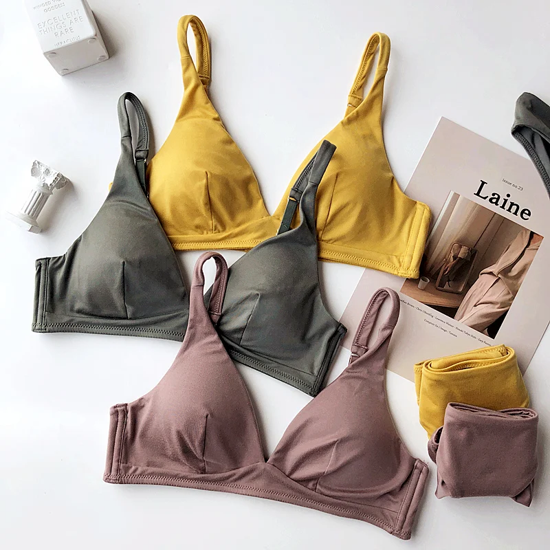 

Wriufred Simple Comfortable Cotton Wire Free Underwear Set Women Triangle Cup Push Up Bralette Set Sleepwear Seamless Bra Sets