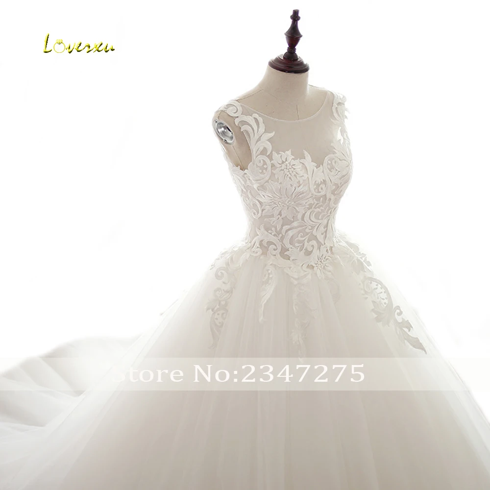 Loverxu Vestido De Noiva Свадебные платья трапециевидной формы с глубоким вырезом эффектное с открытой спинкой и аппликацией, Вышитое Тюлевое платье невесты, большие размеры
