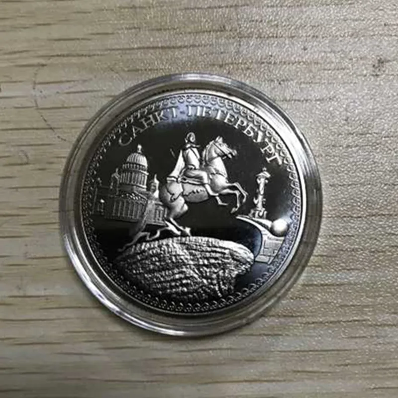 2 шт Cahkt Юлий Цезарь Россия герой русский император посеребренный 40x3 мм сувенир украшение монета - Цвет: silver
