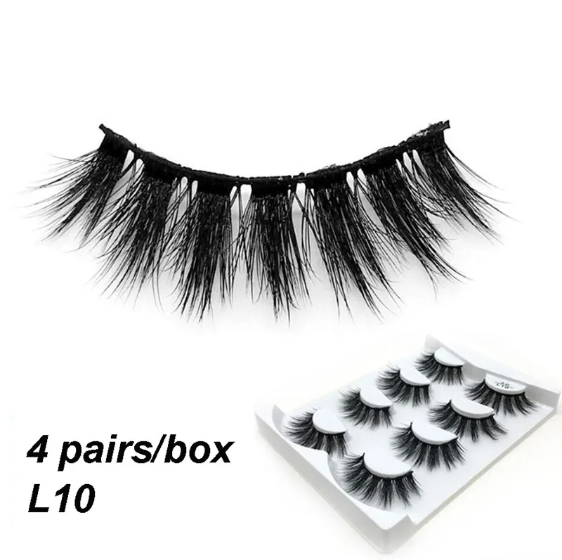50pcs/box Wholesales 4 Pairs False Eyelashes 3D Mink Lashes natural handmade volume soft lashes long eyelash extension makeup | Красота и