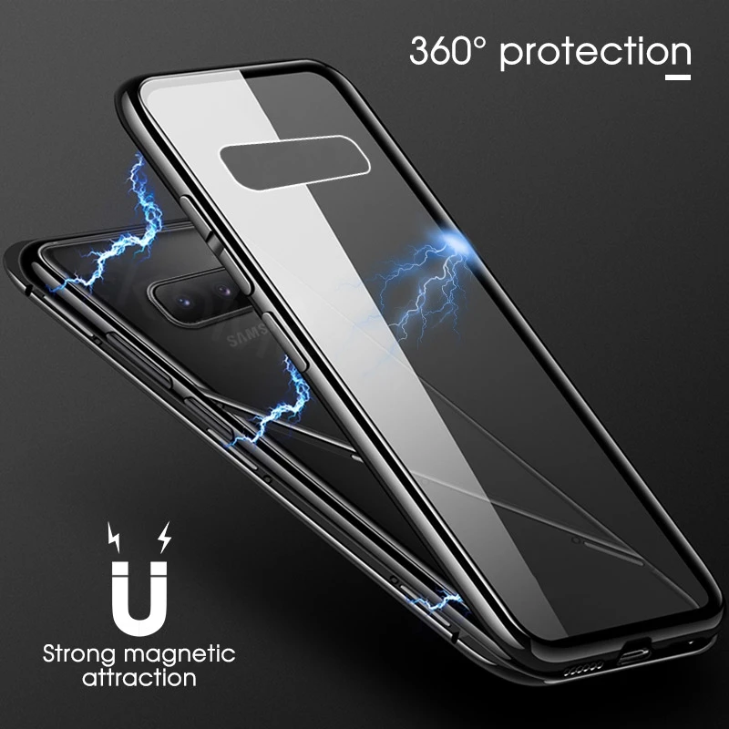 Магнитный поглощающий металлический стеклянный чехол EKDME для Samsung Galaxy S10 Plus S8 S9 Note