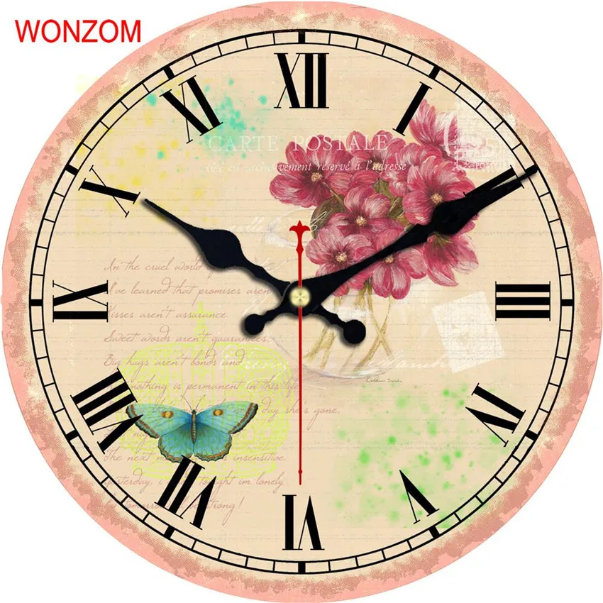 WONZOM элегантные большие настенные часы с цветочным дизайном бесшумные для