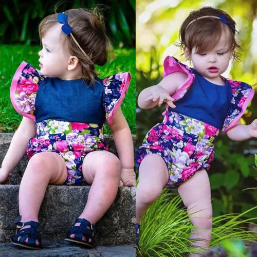 Новый стиль детское боди с цветочным принтом для девочек джинсовое в стиле