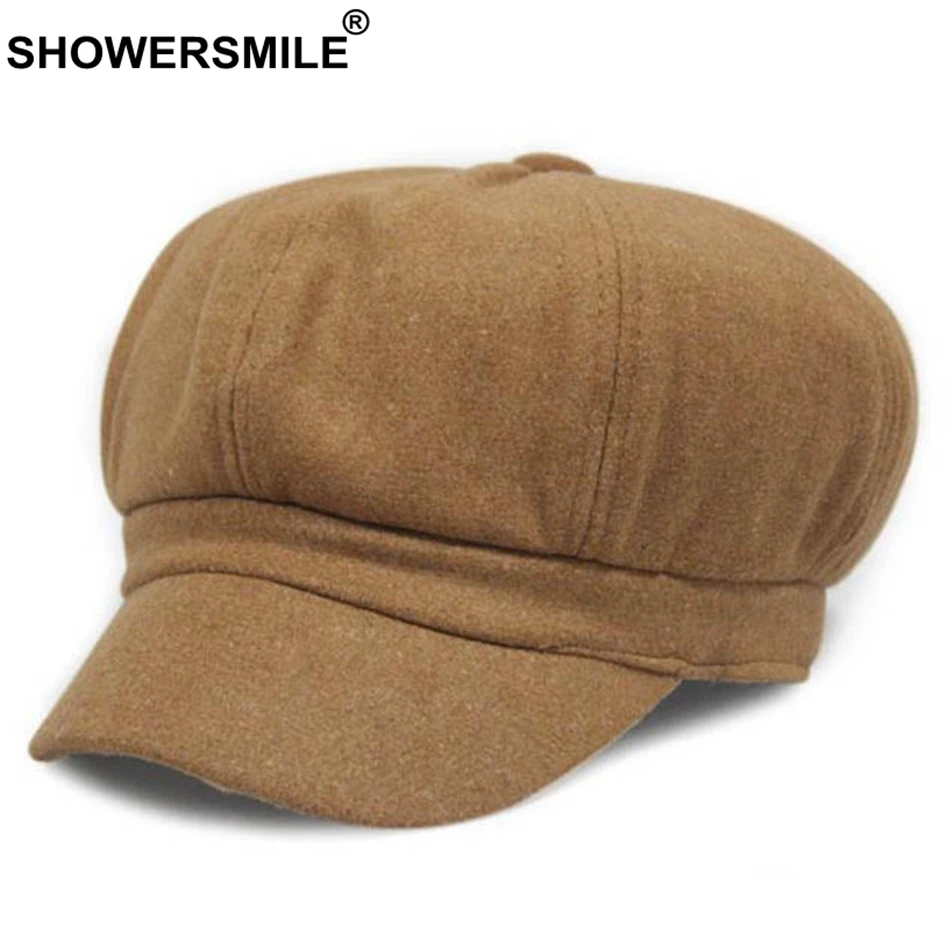 SHOWERSMILE, красная Шерстяная кепка Newsboy, женская теплая винтажная восьмиугольная шапка, женская шапка в британском стиле, осенне-зимняя Кепка на плоской подошве, Новинка