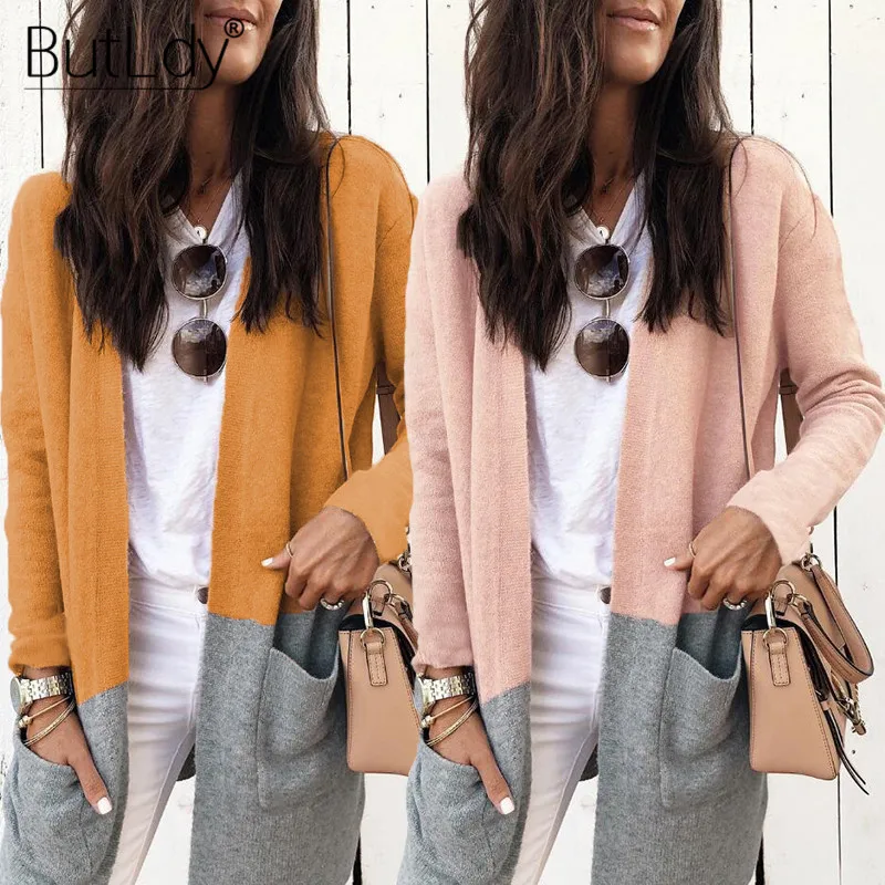 Long Cardigan Knitted Patchwork Sweater Women Winter Fashion 2018 Jumper Open Stitch Casual Sweaters Female Knitwear Coat |