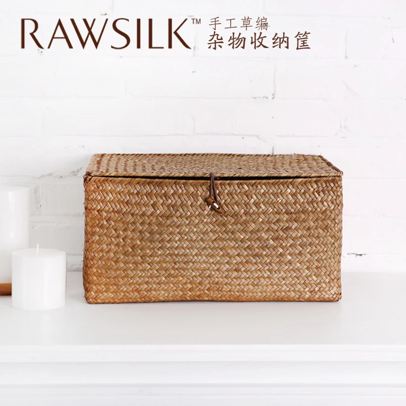 

Rustic rattan straw braid storage basket snacks magazine miscellaneously storage box clothes basket finishing box
