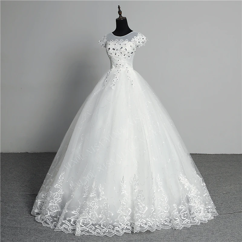 Custom Made Wedding Dress 2020 New Arrival Crystal Appliques Embroidery Lace O-Neck Short Sleeve Princess Gown Vestidos De Novia | Свадьбы и