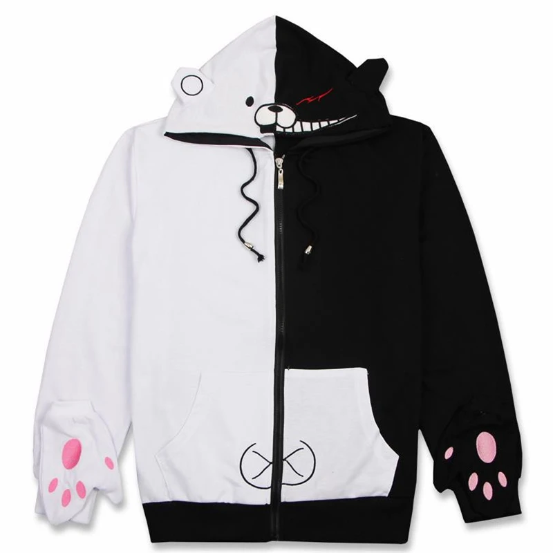 

Anime Danganronpa Cosplay Costume Monokuma Women Man Black White Bear Hoodie Sweatshirt Teens Girls Warm Winter Coat Top Jackets