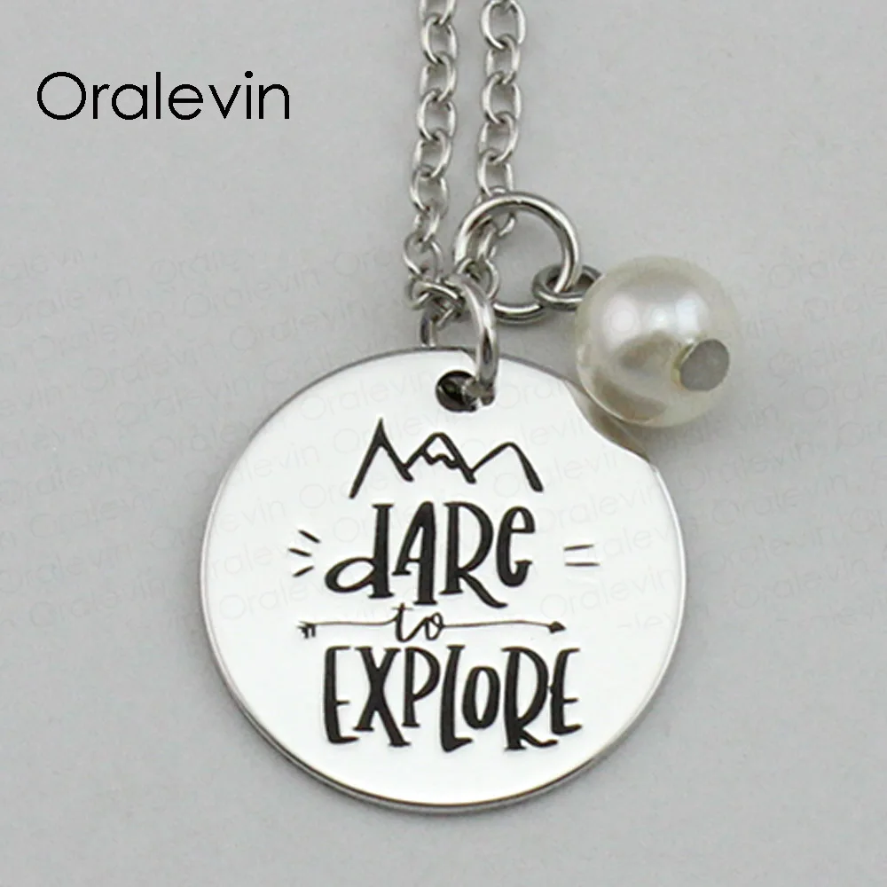 

DARE TO EXPLORE Inspirational Hand Stamped Engraved Custom Pendant Female Chain Necklace Fashion Jewelry,10Pcs/Lot, #LN2182