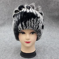 women winter plus size striped 100 rabbit fur bomber hats female autumn protection ear thick stretch hats lady fall warm caps
