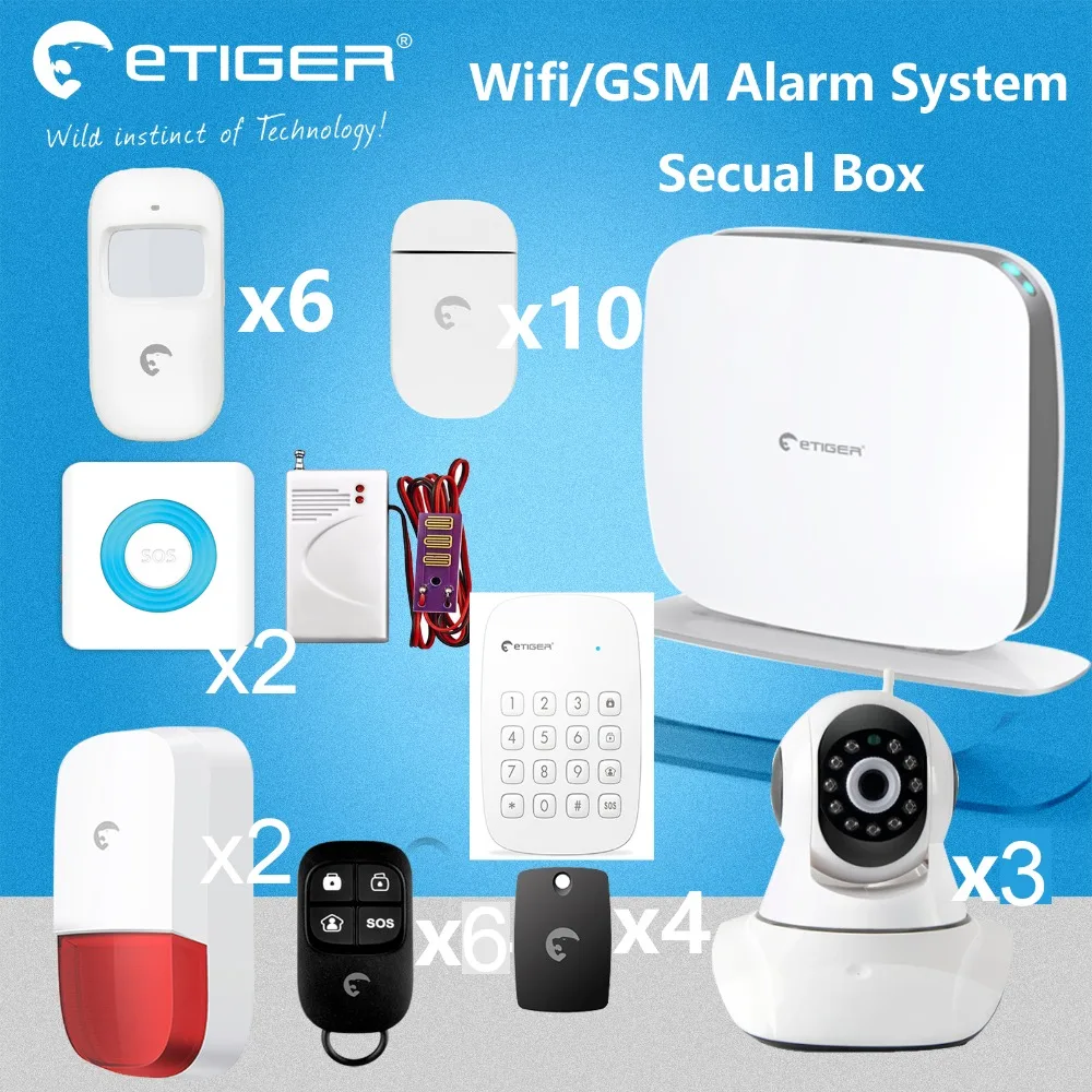 Etiger V2 Wi Fi охранной сигнализации + ip камеры DIY детекторы аварийная
