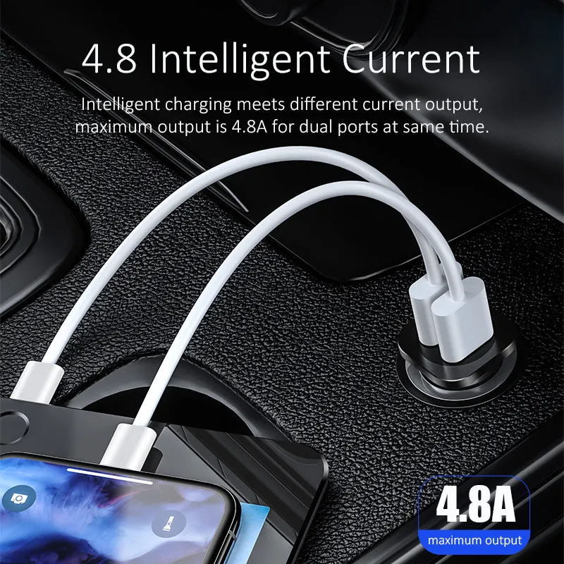 Автомобильное зарядное устройство USAMS с двумя usb портами для iPhone samsung Xiaomi 4 8 A