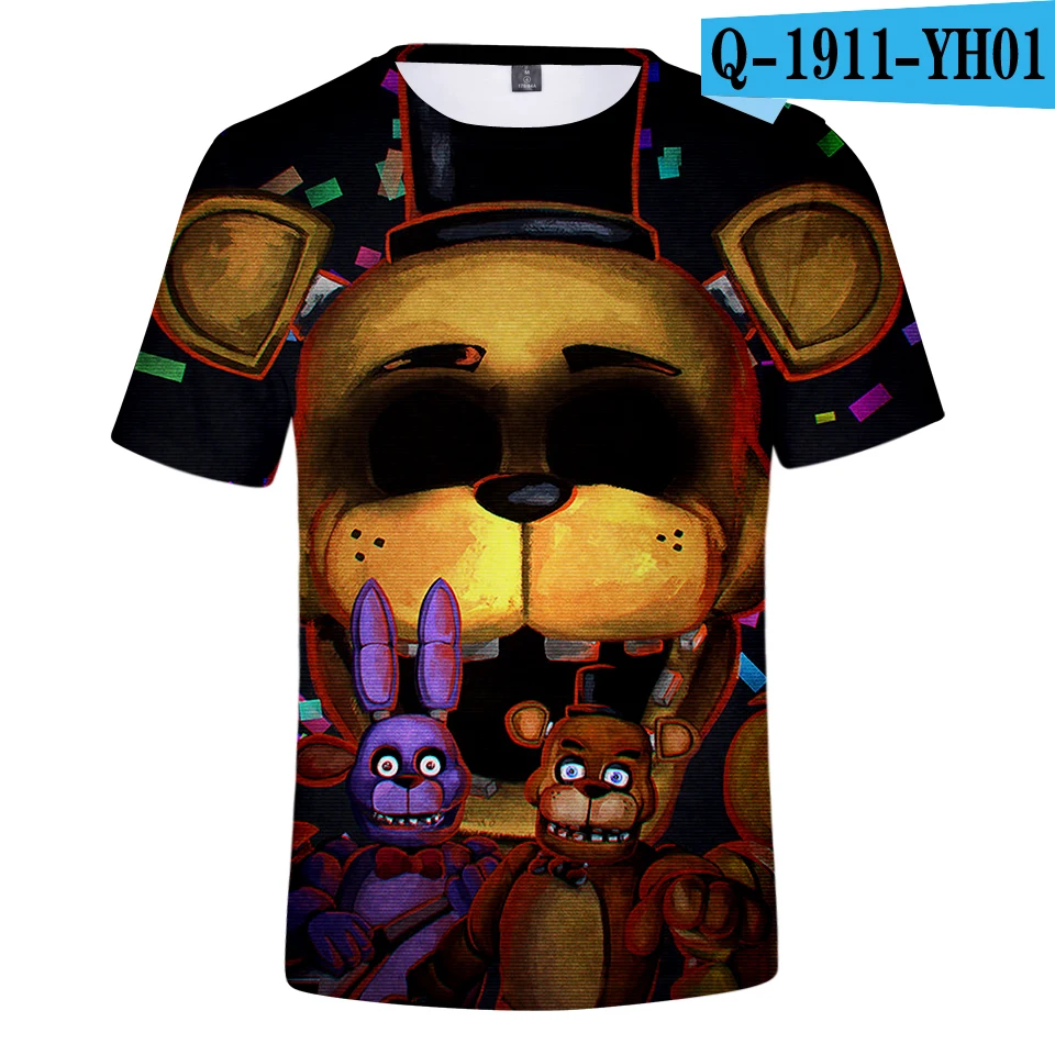 Five Nights at Freddy/футболка с 3D принтом для женщин, мужчин и детей, модные летние футболки с короткими рукавами, повседневная одежда на заказ - Color: Black