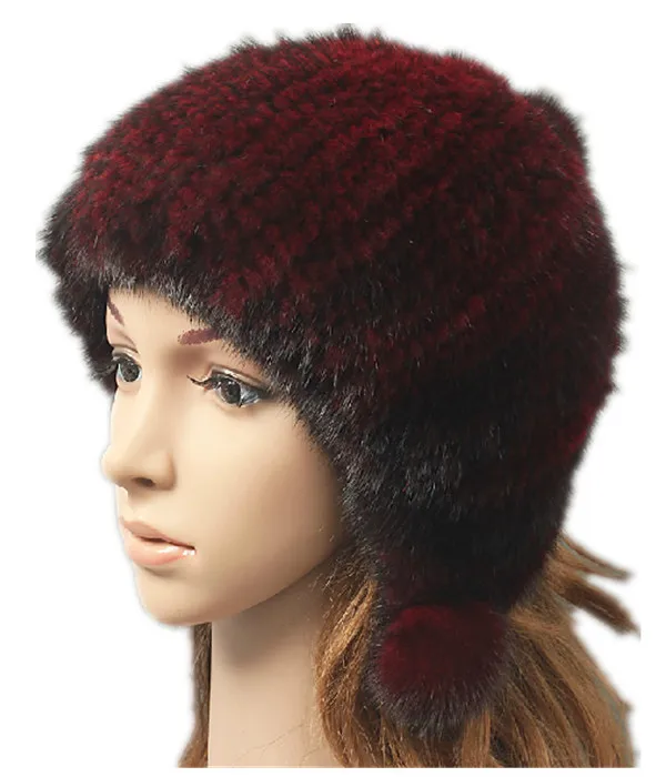 

Женская шапка с меховым помпоном, красная или коричневая вязаная шапка из натурального меха норки, для осени и зимы, H910