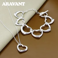 925 silver jewelry set love heart charm bracelets necklaces chains for women silver jewelry