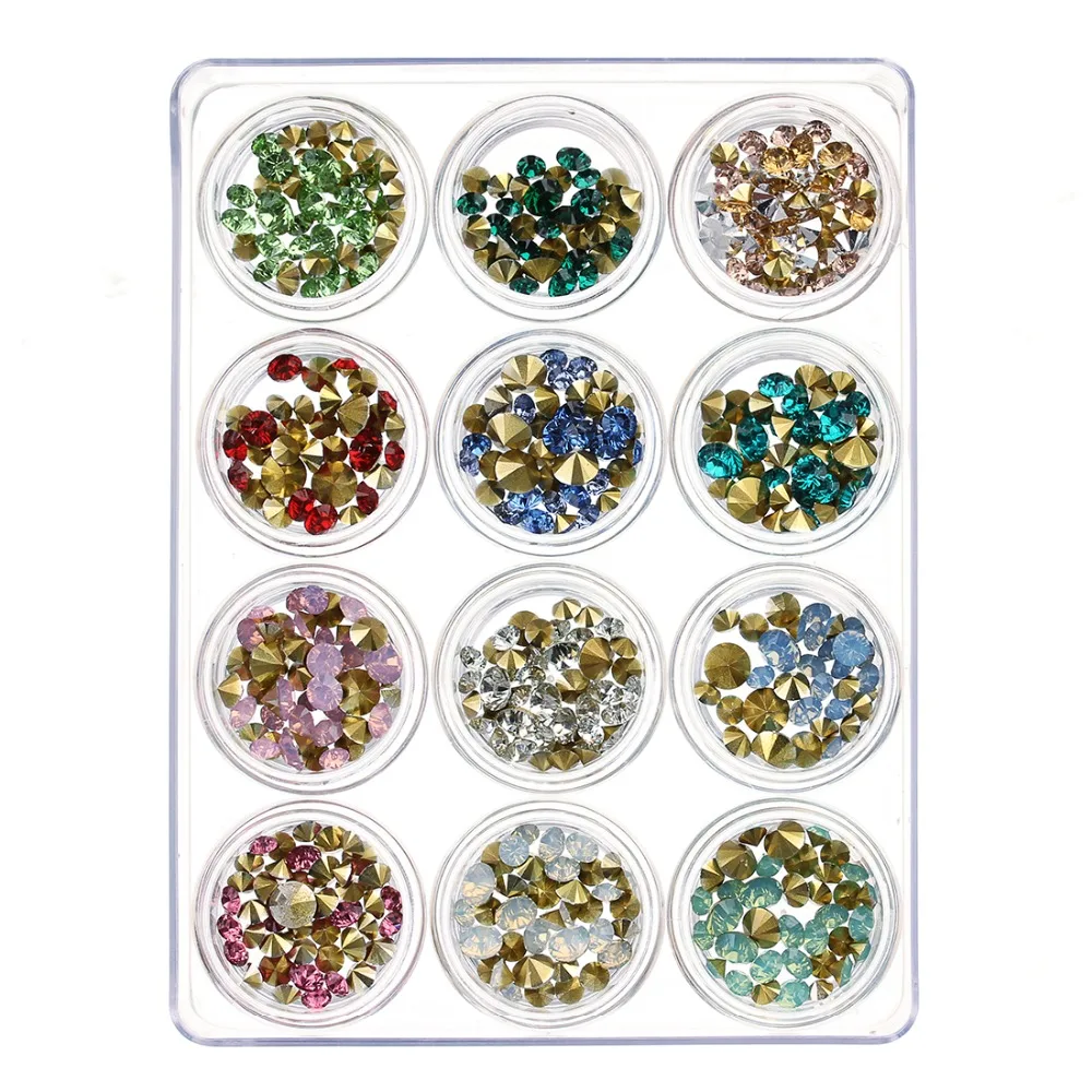 Wholesale 1 box Crystal Rhinestone Conical Beads SS16-SS22 Pointing 12 Color Mixed Size for DIY Jewelry Findings Accessories | Украшения и