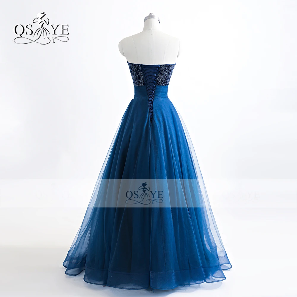 Темно-синие длинные платья для выпускного вечера 2017 Robe de Soiree Бисероплетение
