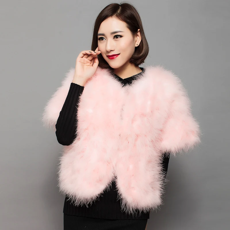 Sweet Fur Coat of Natural Ostrich Feather Fashion Women Autumn Winter Style Bat Sleeved Brown 5 Colors Jacket 55cm Long V15 enlarge