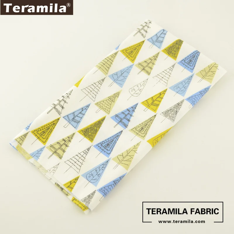 

Teramila Fabric Cartoon Yellow and Blue Trees Designs 100% Cotton High Quality Twill Material Quiting Textile Patchwork