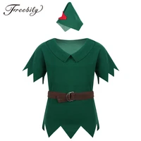 new arrival kids boys peter pan costumes t shirt with hat belt halloween cosplay party boy for fancy carnival role play clothing