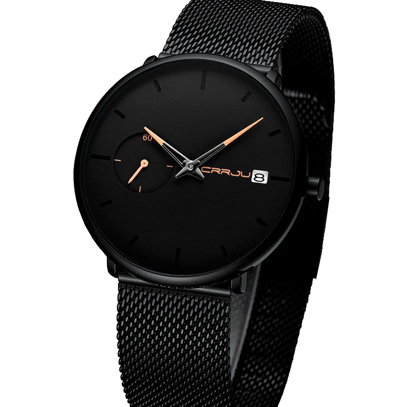 

Top Brand Crrju Fashion Mens Watches Luxury Quartz Watch Men Casual Slim Mesh Steel Waterproof Sport Watch Relogio Masculino