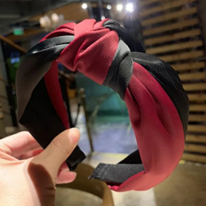 

Women Satin Headband Color Blocking Hairband Bow Knotted Center Wide Head Band Adults Face Washing Headband Girls Hair Hoop