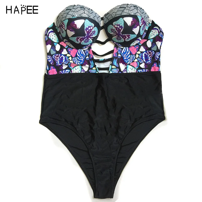 Blue Butterfly Women Retro Printed Swimwear One Piece Swimsuits Thong Patchwork women biquini sereia Monokini piscina | Спорт и