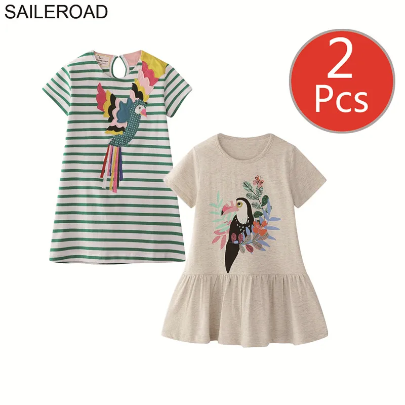 6174 6264 photo SAILEROAD 2 Шт. Динозавр Лето Новорожденных Девочек Одежда Животных Аппликация Детские Платья для Девочек Костюм Детей Принцесса Платье - Цвет: 6174 6264 photo