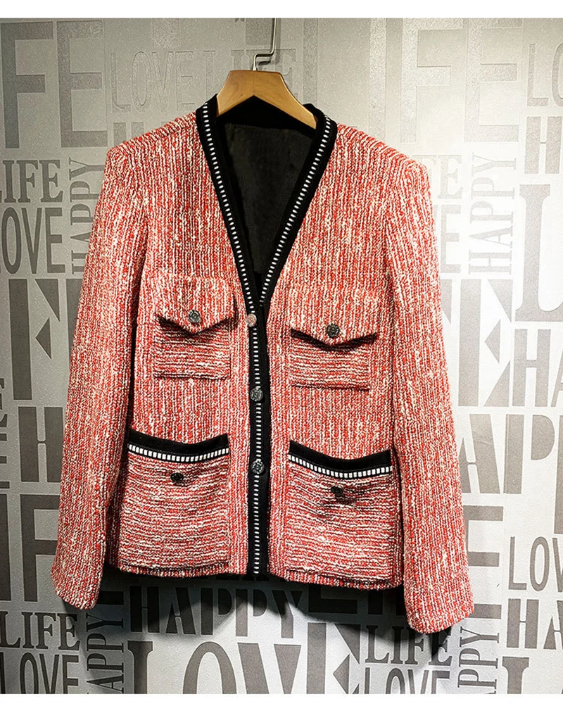 2019 Осенняя Высококачественная Женская куртка с v-образным вырезом и длинным