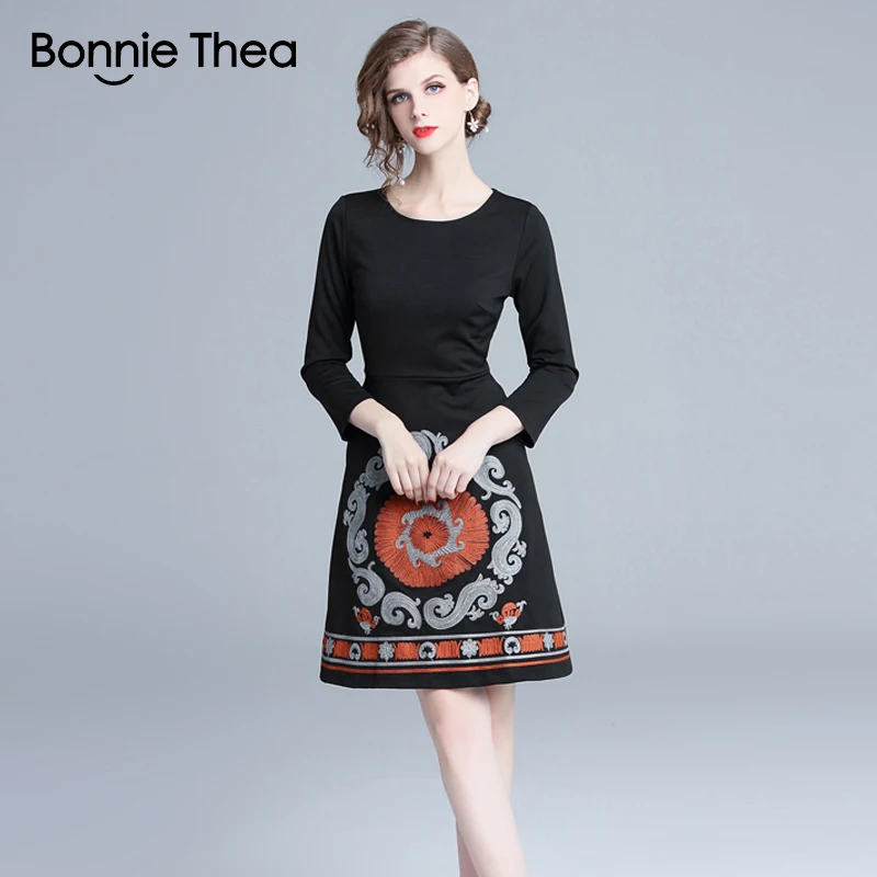 Женское черное вечернее платье с вышивкой Bonnie Thea Осеннее облегающее элегантное